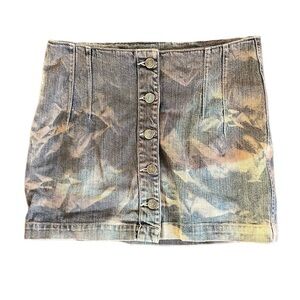 WILDFOX Denim Tie Dye Jean Mini Skirt Button Down Front Size 26